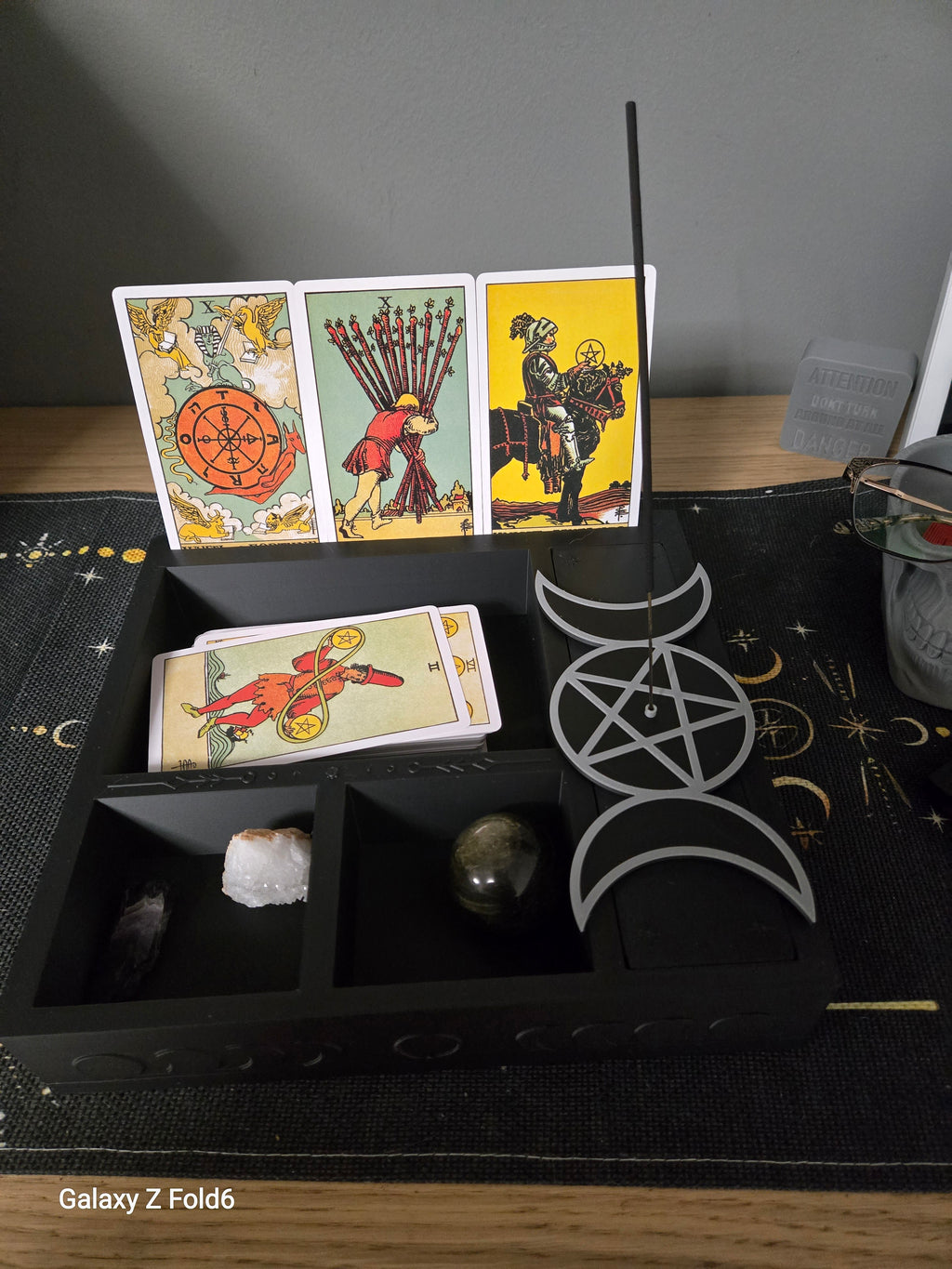 Large Moon Phase Tarot & Ritual Box & Triple Moon Incense Holder