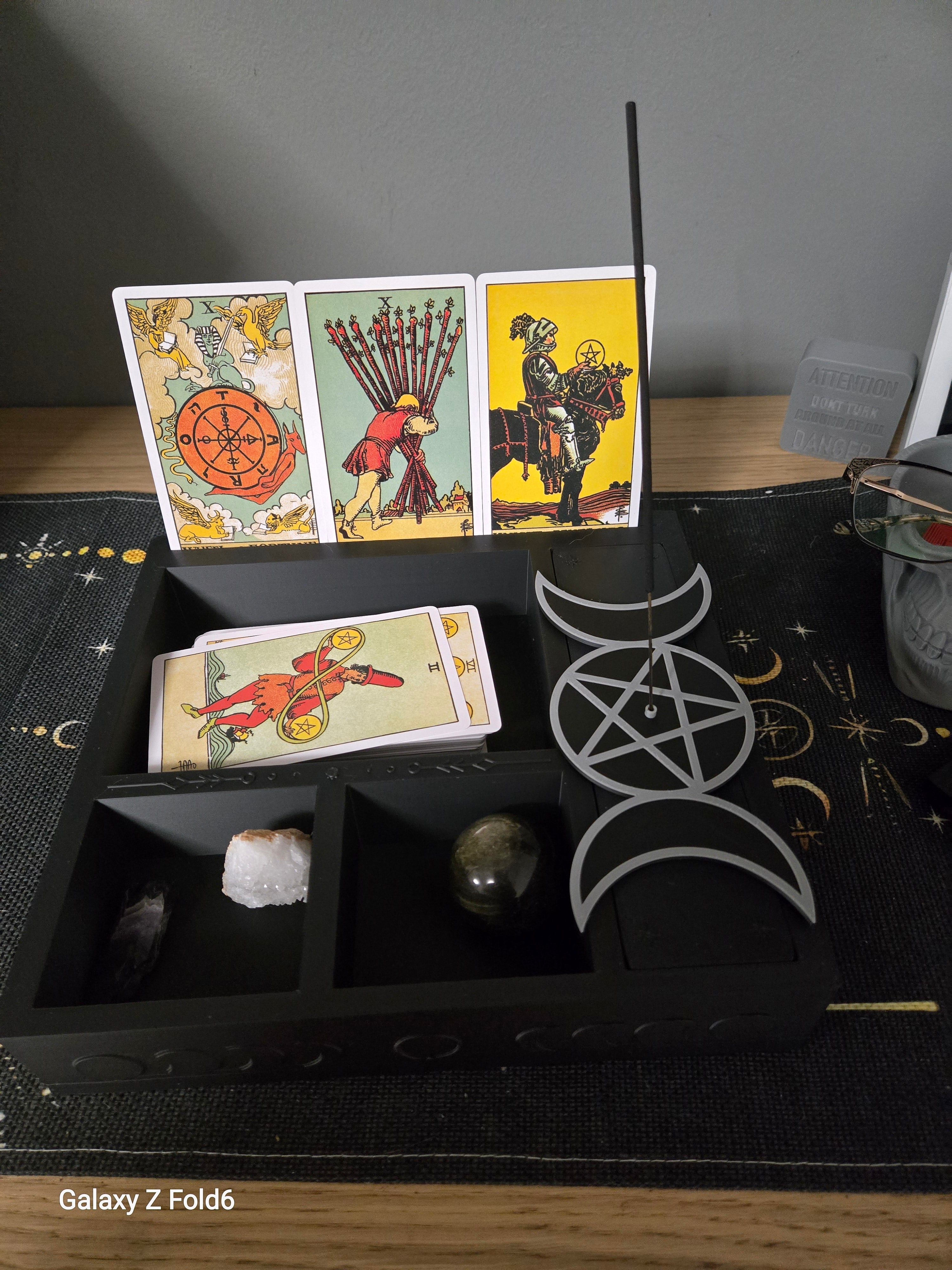 Large Moon Phase Tarot & Ritual Box & Triple Moon Incense Holder