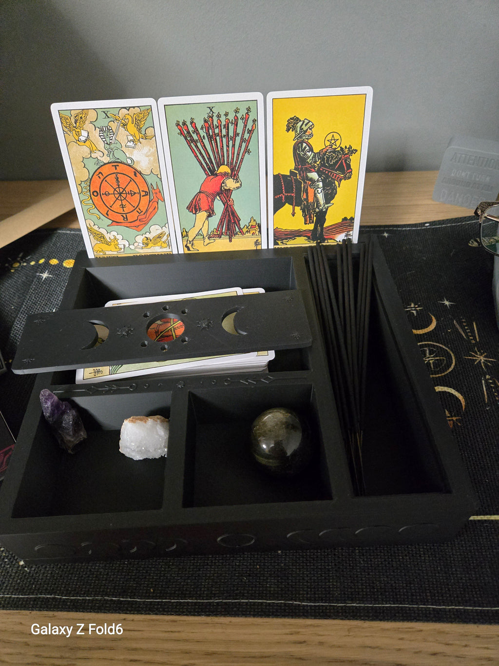Large Moon Phase Tarot & Ritual Box & Triple Moon Incense Holder