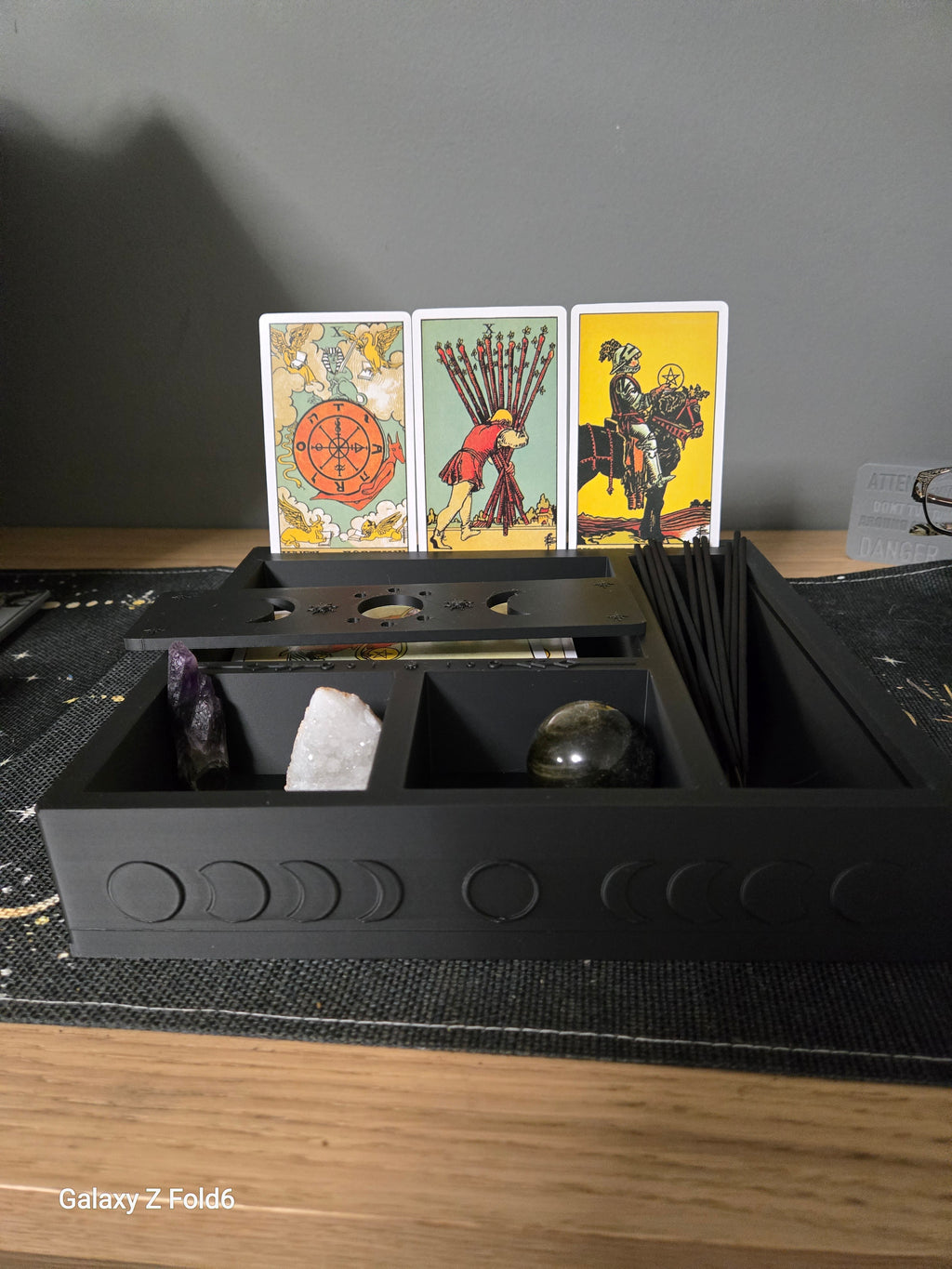 Large Moon Phase Tarot & Ritual Box & Triple Moon Incense Holder